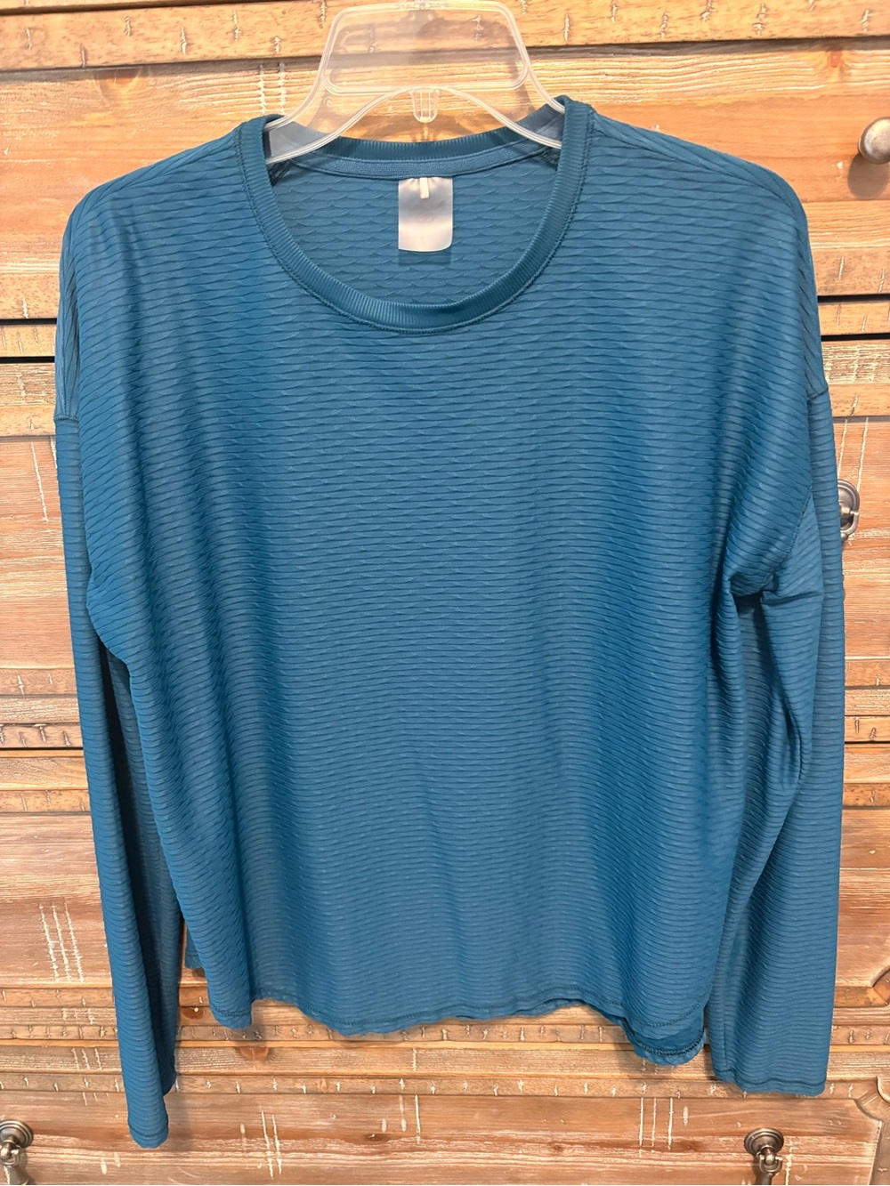 CALIA by Carrie Underwood Teal Blue Long Sleeve Ribbed Crewneck Top